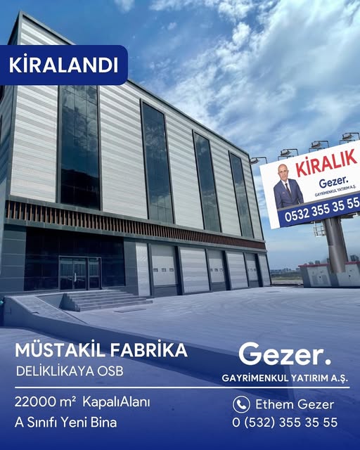 Deliklikaya OSB'de Müstakil Fabrika · Kiralandı ilan görseli